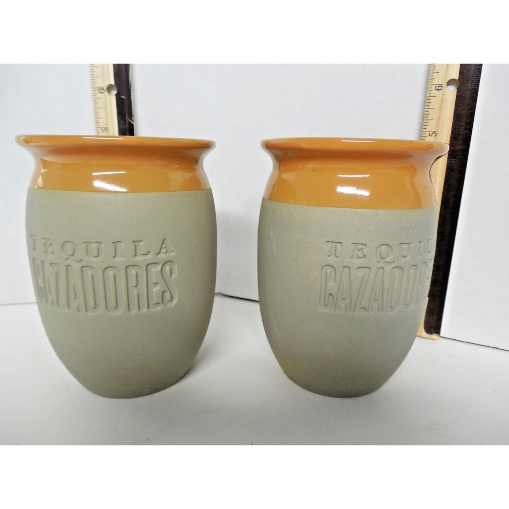 Tequila Cazadores Drinking Ceramic Cup / Tumbler 16 oz Set of 2 Glazed Interior